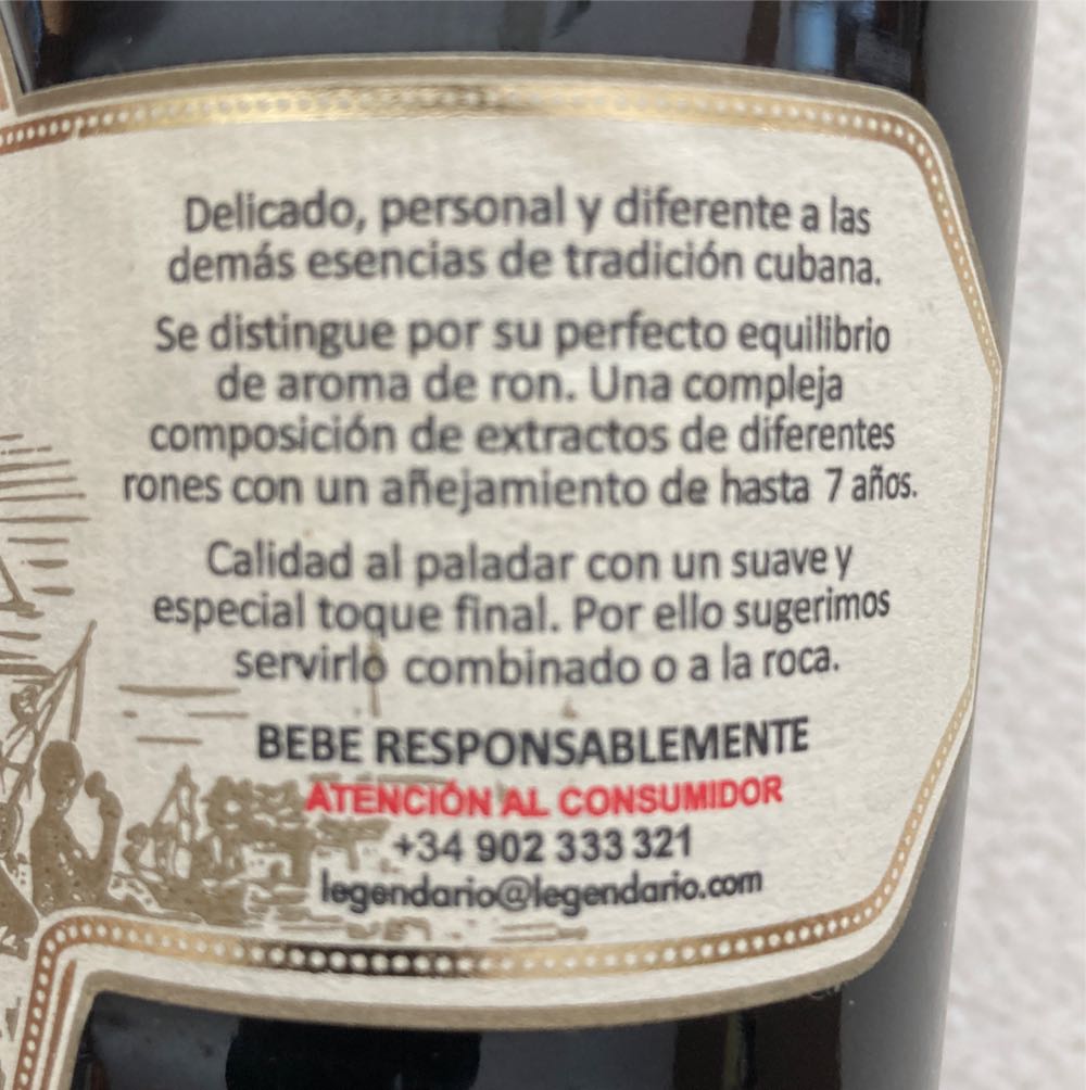 Legendario Elixir de Cuba - Legendario (0,7L) alcohol collectible [Barcode 8500000191026] - Main Image 3