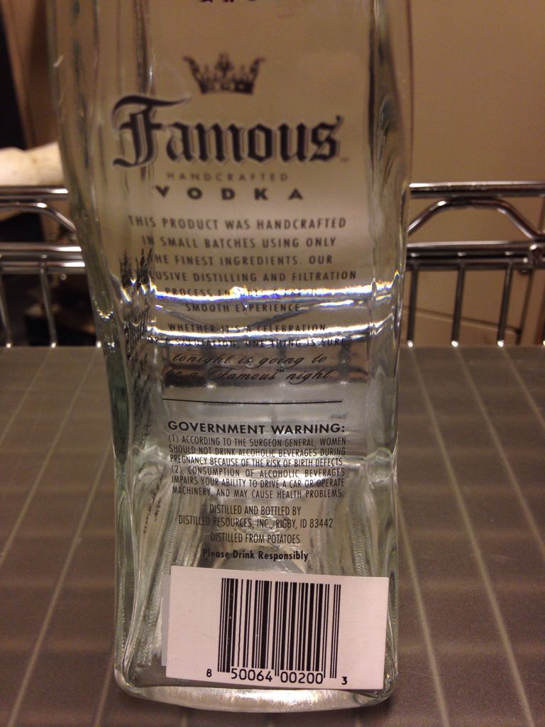Famous Vodka - Distilled Resources Inc. (750mL) alcohol collectible [Barcode 850064002003] - Main Image 2