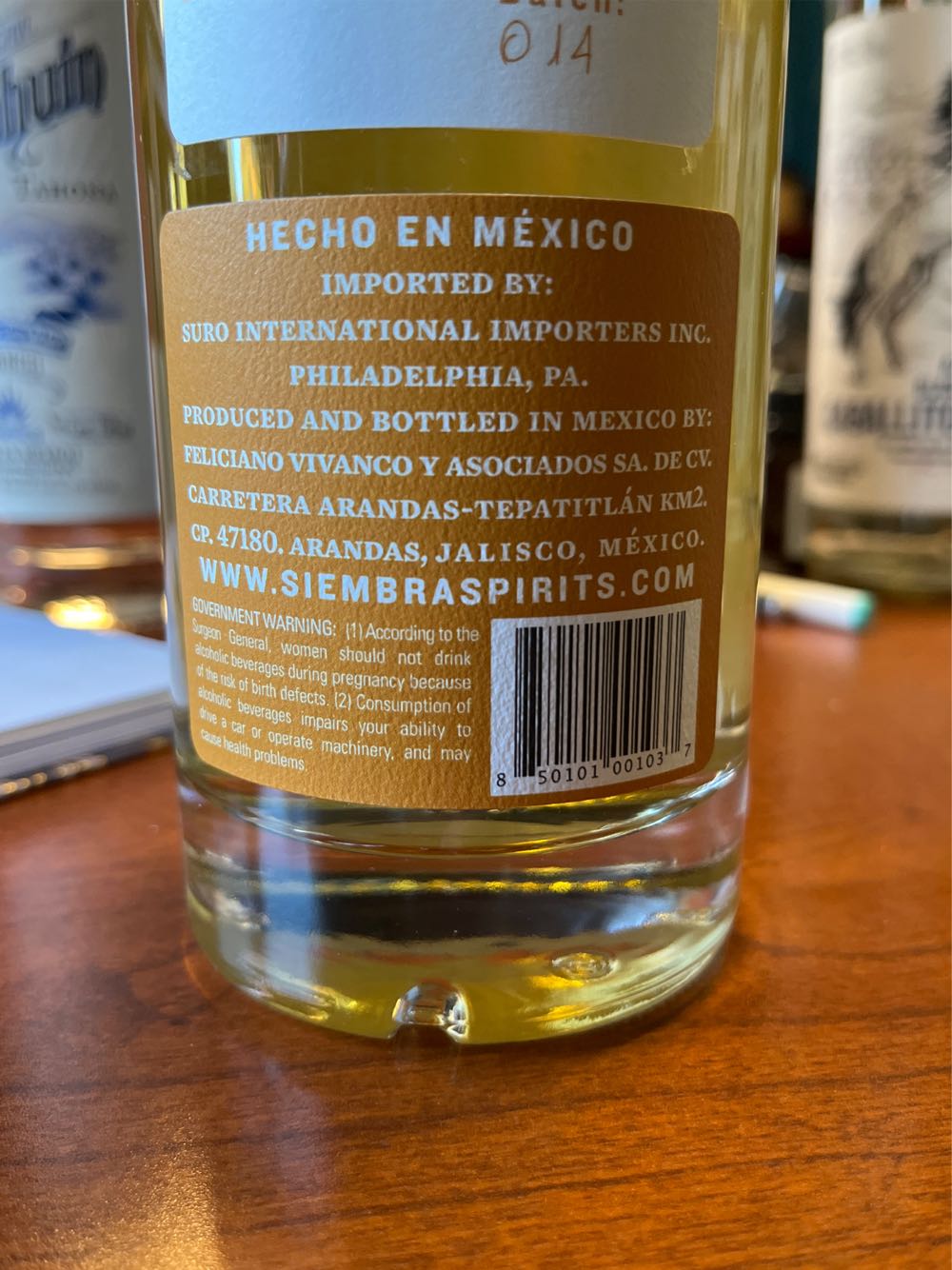 Siembre Azul Tequila  - Nom 1123 (750 mL) alcohol collectible [Barcode 850101001037] - Main Image 3
