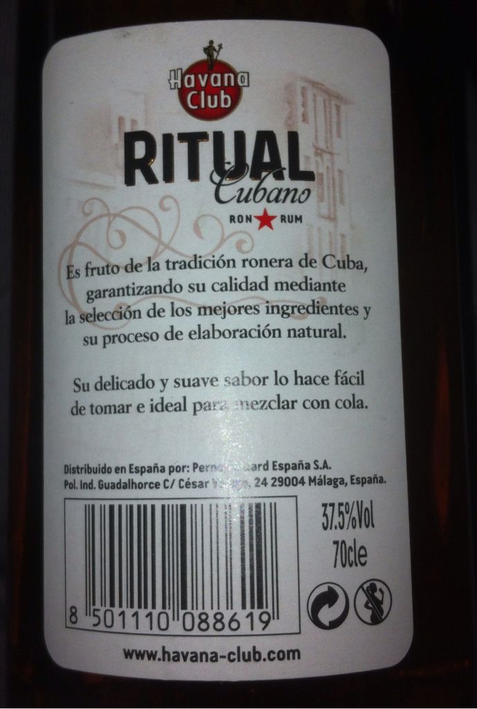 Havana Club Ritual Cubano - Havana Club International, S.A. (700 mL) alcohol collectible [Barcode 8501110088619] - Main Image 2