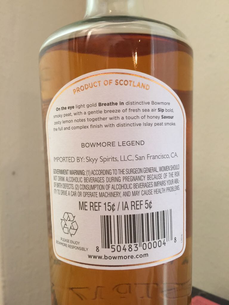 Bowmore Legend - The Bowmore Distillery (750 mL) alcohol collectible [Barcode 850483000048] - Main Image 2