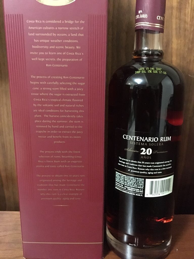 Centenario Rum 20yr - Centenario International S A (750 mL) alcohol collectible [Barcode 850554001110] - Main Image 2