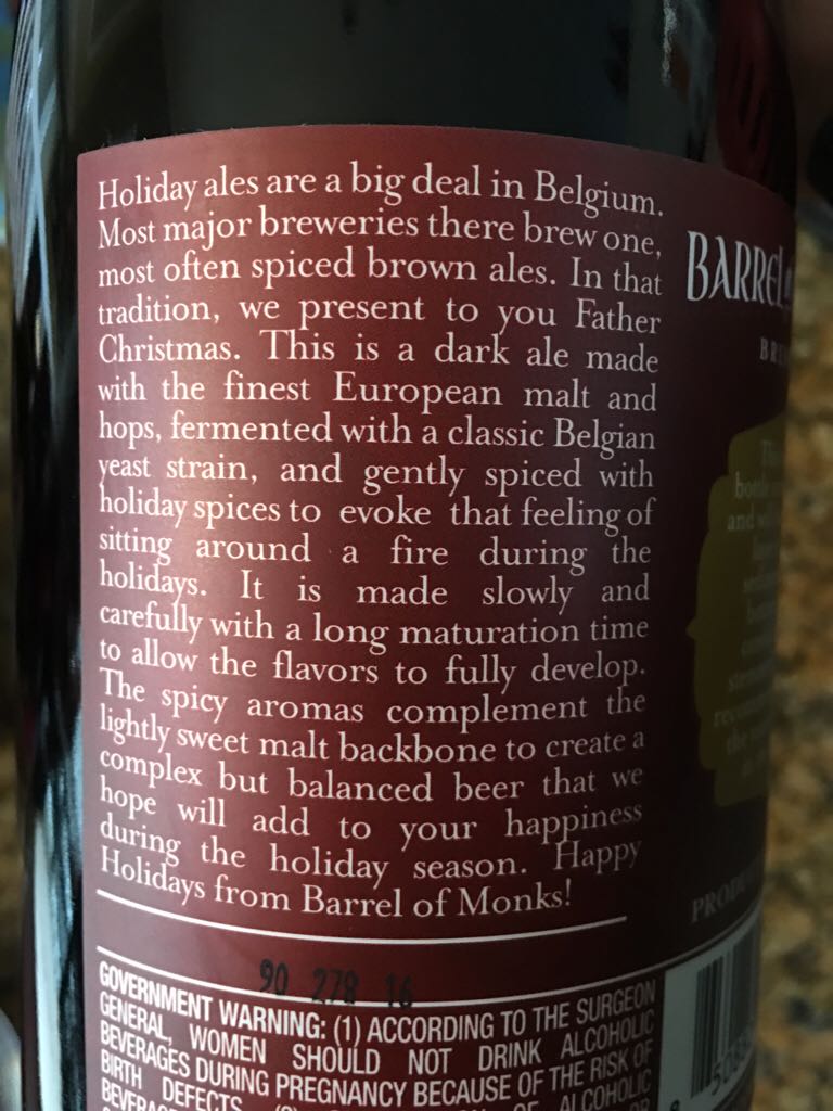 Father Christmas - Barrel Of Monks (750 mL) alcohol collectible [Barcode 850882006054] - Main Image 2