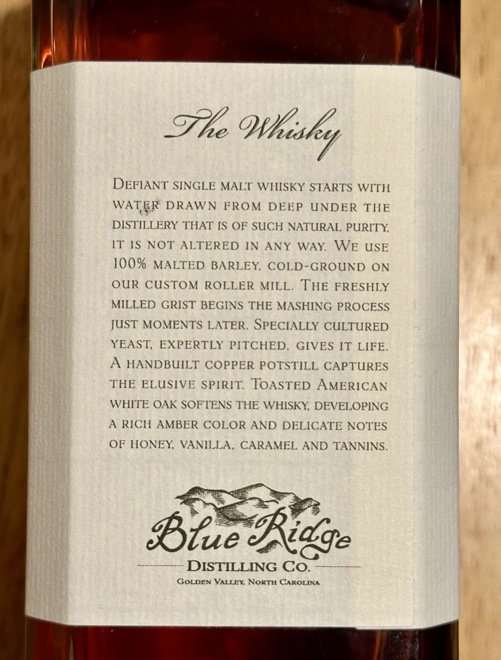 Defiant American Whisky - Blue Ridge Distilling Co. Golden Valley NC alcohol collectible [Barcode 851250004009] - Main Image 2