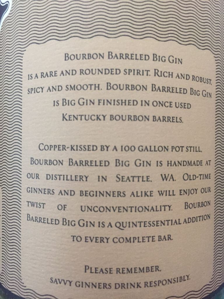 Bourbon Barreled Big Gin - Captive Spirits (750 mL) alcohol collectible [Barcode 851659004020] - Main Image 2