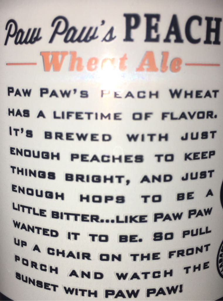Paw Paw’s Peach Wheat Ale - Back Forty Beer Co (12 fl. oz.) alcohol collectible [Barcode 851787002691] - Main Image 2