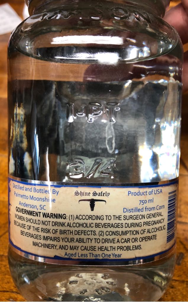 Palmetto Moonshine White Lightning - Palmetto Distillery (750mL) alcohol collectible [Barcode 851789004006] - Main Image 2