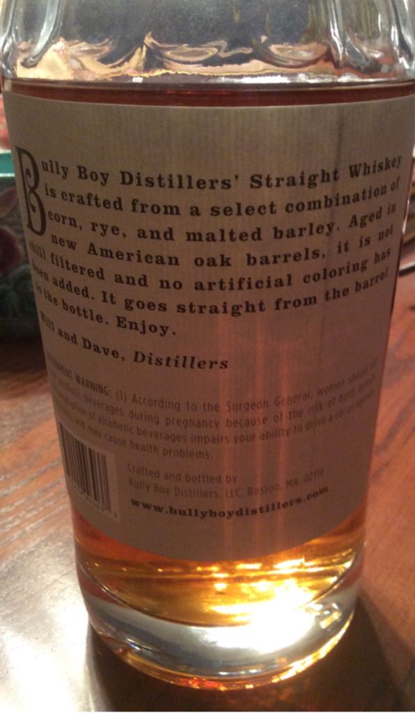 Bully Boy American Straight Whiskey L&K - Bully Boy Distillers (750 mL) alcohol collectible [Barcode 852444003037] - Main Image 2