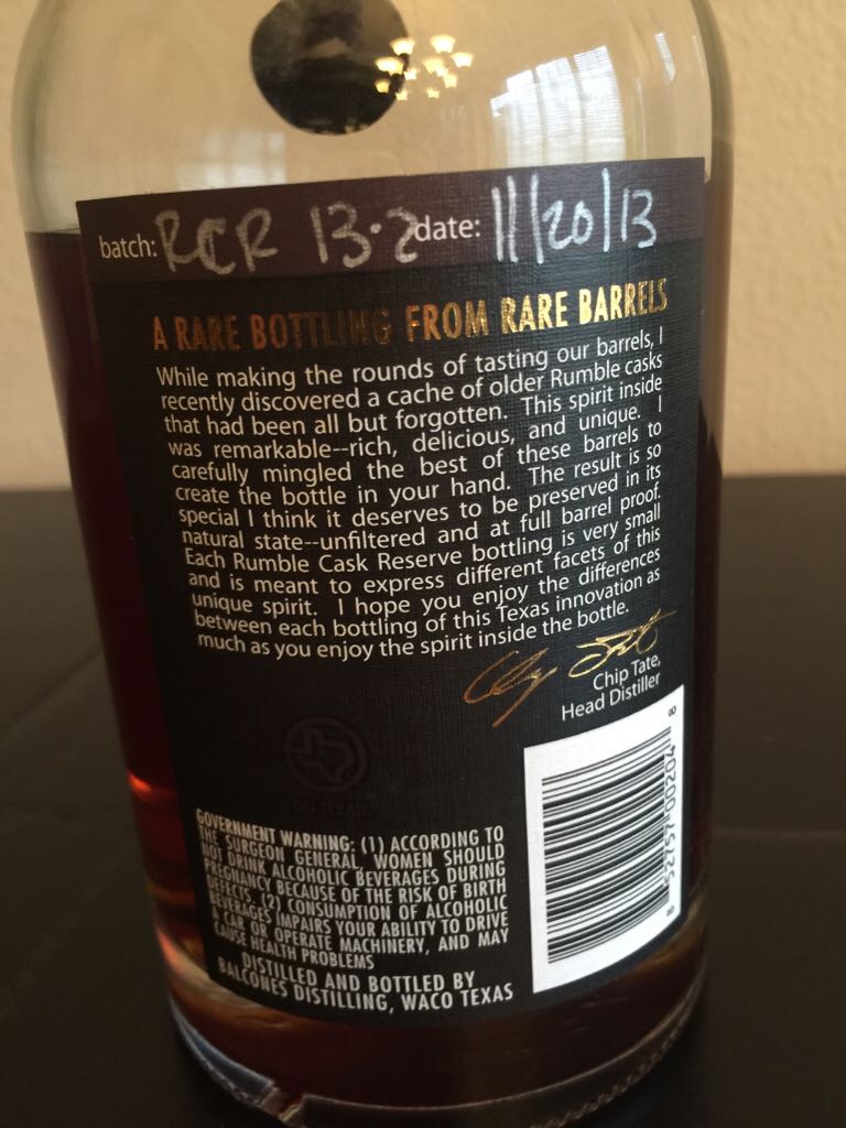 Balcones Rumble Cask Reserve - Balcones Distilling (750 mL) alcohol collectible [Barcode 852757002048] - Main Image 2