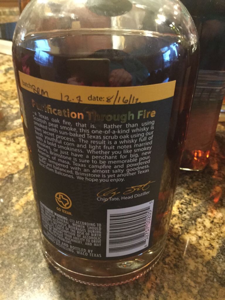 Balcones Brimstone - Balcones Distilling (750 mL) alcohol collectible [Barcode 852757002055] - Main Image 2