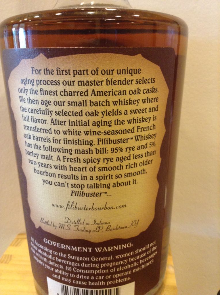 Filibuster Rye - MS. Trading LP (750mL) alcohol collectible [Barcode 852848004005] - Main Image 2