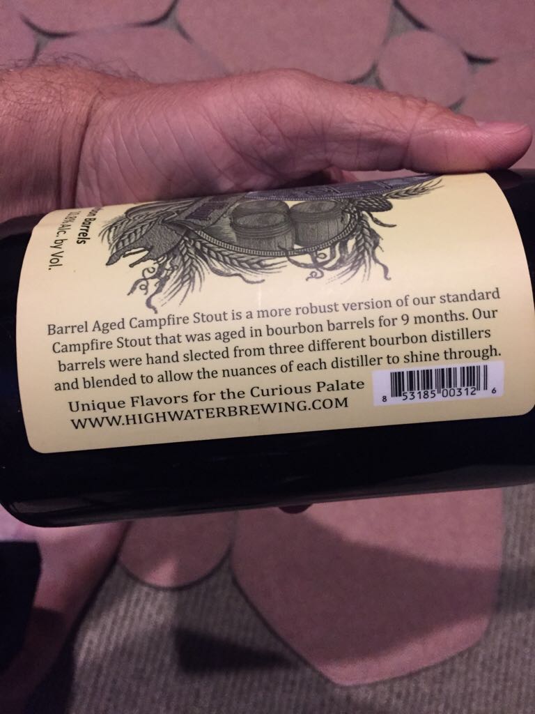 Barrel Aged Campfire Stout - High Water Brewing Co (750 mL) alcohol collectible [Barcode 853185003126] - Main Image 2