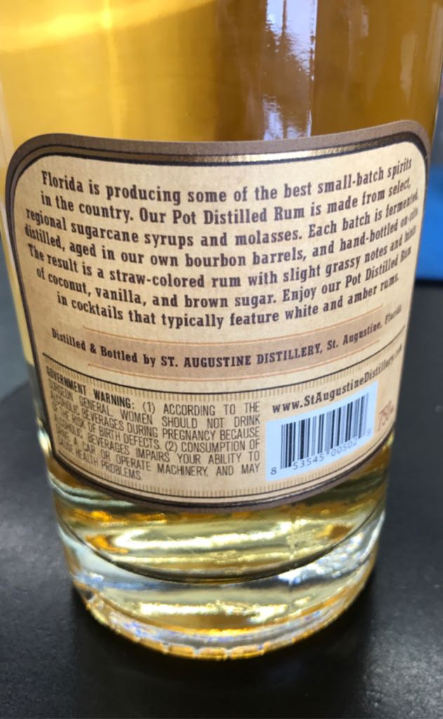 St. Augustine Rum - St. Augustine Distilllery (750 mL) alcohol collectible [Barcode 853545005029] - Main Image 2