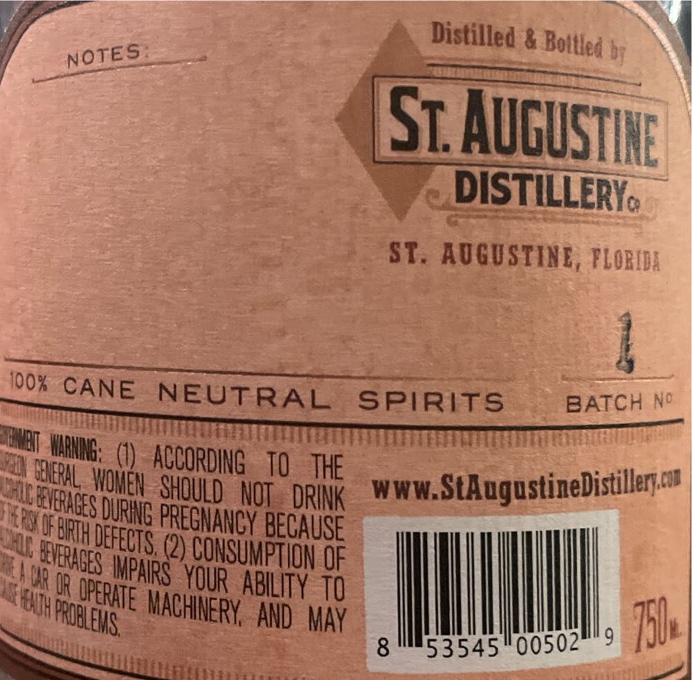 St. Augustine Rum - St. Augustine Distilllery (750 mL) alcohol collectible [Barcode 853545005029] - Main Image 3