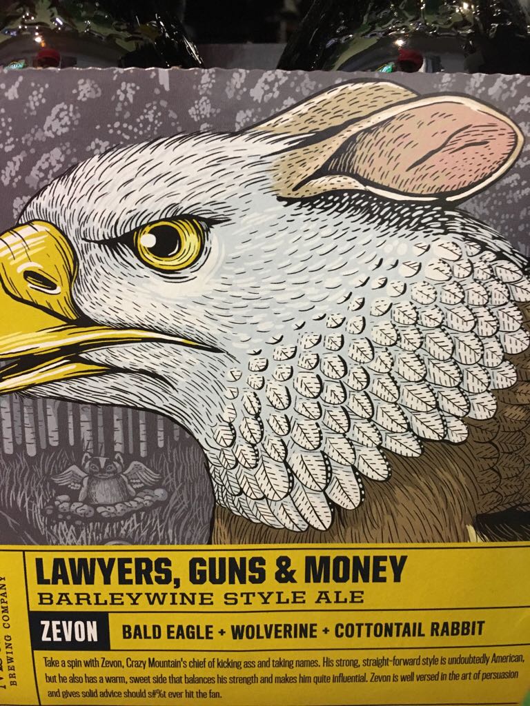 Lawyers, Guns & Money - Crazy Mountain Bewing Co alcohol collectible [Barcode 854064006085] - Main Image 1