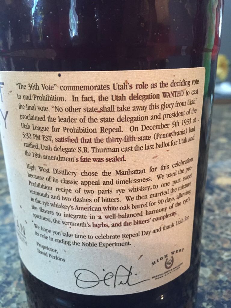 High West Barreled Manhattan - (Bottled At) High West Distillery (750 mL) alcohol collectible [Barcode 854396005145] - Main Image 2