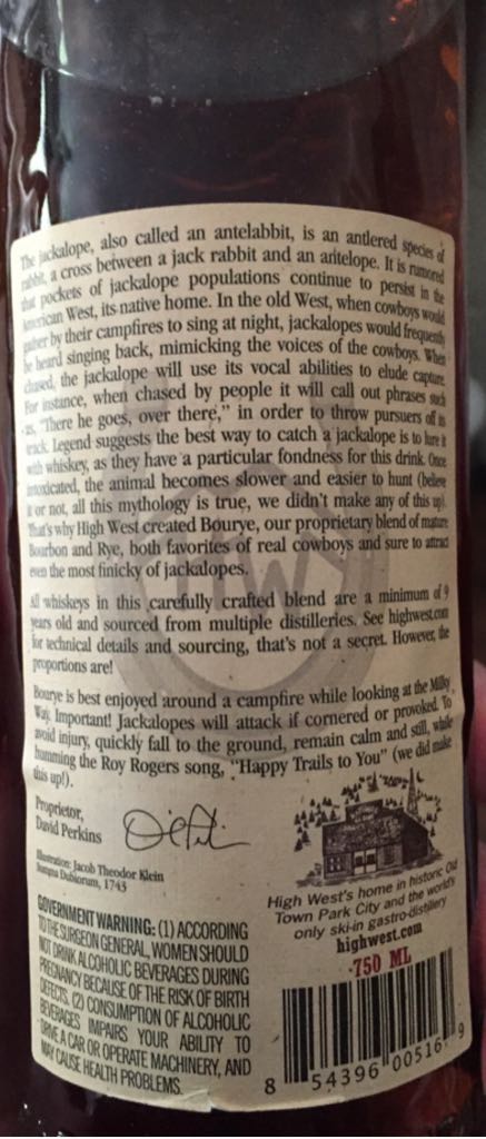 High West Bourye - High West Distillery (750 mL) alcohol collectible [Barcode 854396005169] - Main Image 2