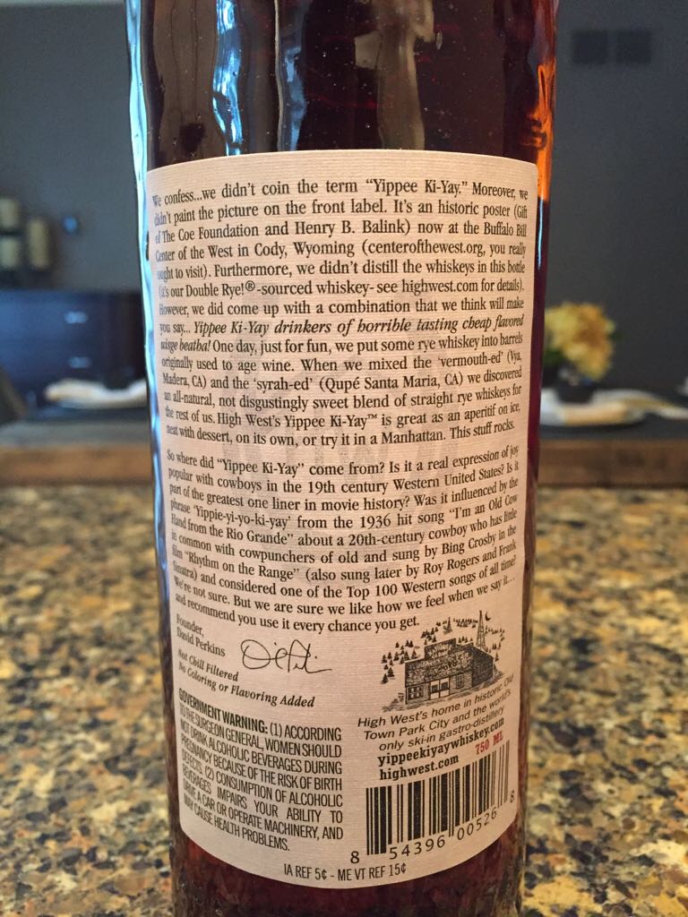 High West Yippee Ki-Yay Rye - 2019 - High West Distillery (750mL) alcohol collectible [Barcode 854396005268] - Main Image 2