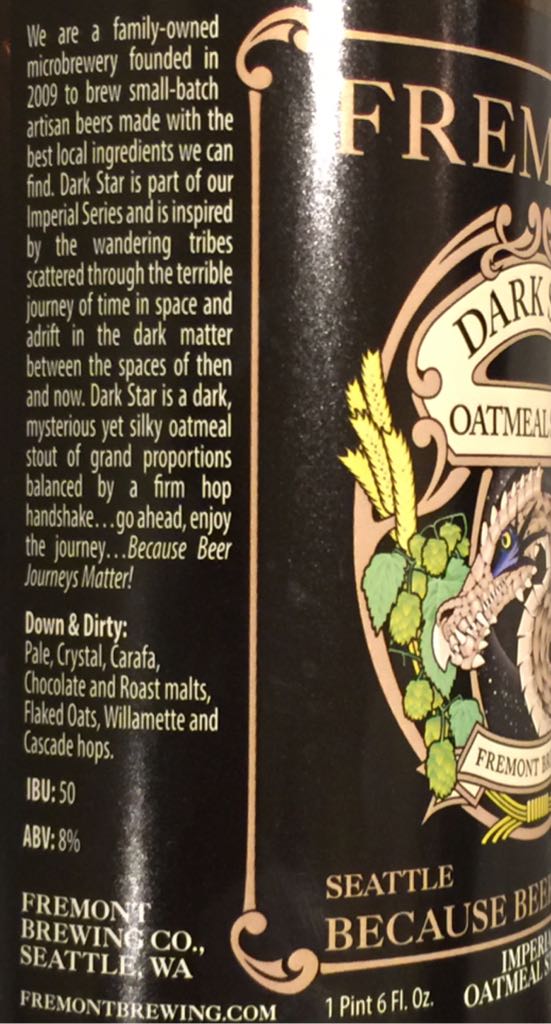 Dark Star - Fremont Brewing (22 fl. oz.) alcohol collectible [Barcode 854537003030] - Main Image 2