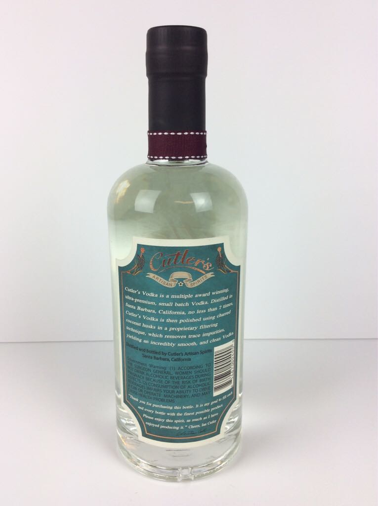 Cutler’s Vodka - Cutler’s Artisan Spirits (750mL) alcohol collectible [Barcode 854670004000] - Main Image 2
