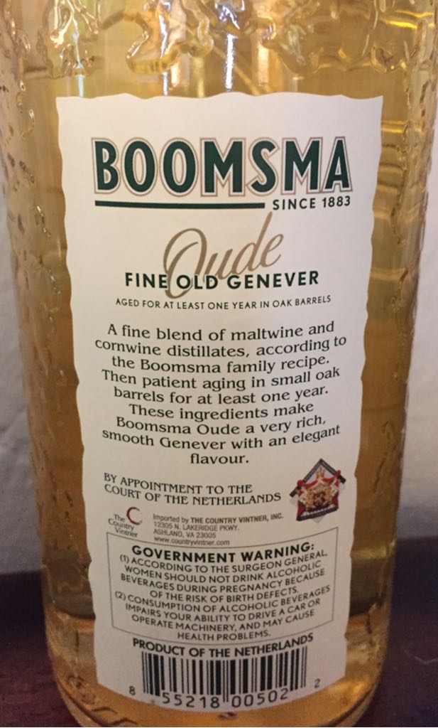 Boomsa Fine Old Genever - The Country Vintner Inc (750 mL) alcohol collectible [Barcode 855218005022] - Main Image 2