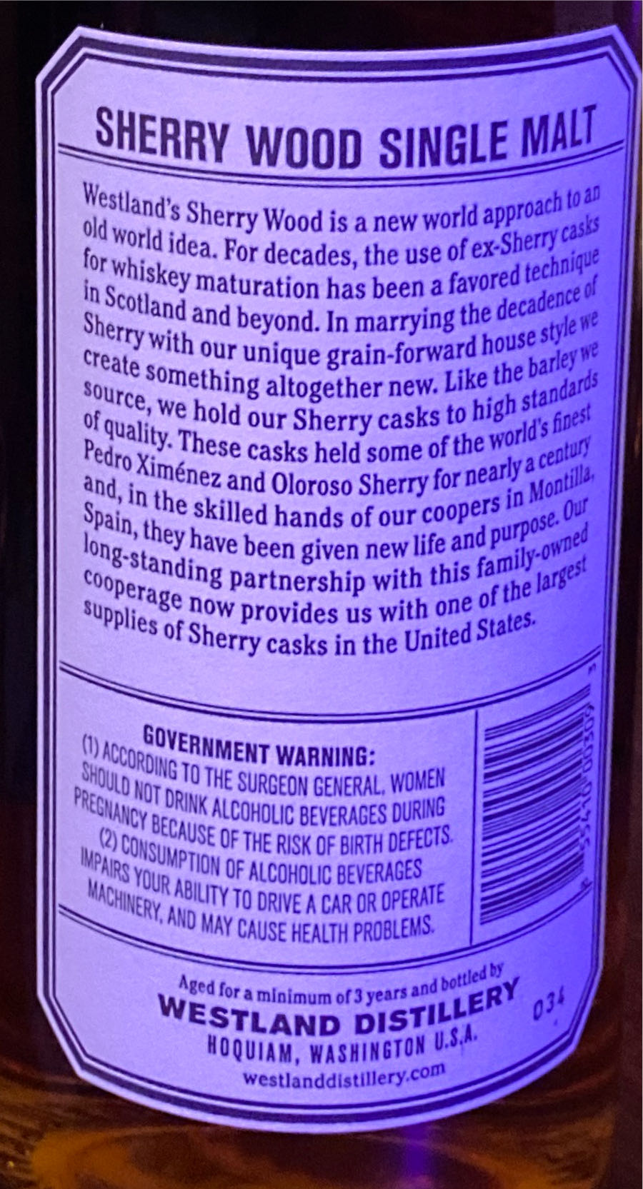 Westland - Sherry Wood - Westland Distillery (750 mL) alcohol collectible [Barcode 855410003093] - Main Image 2