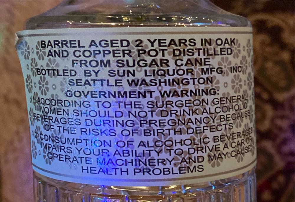 Sun Rum Barrel Aged - Sun Liquor alcohol collectible [Barcode 855643003082] - Main Image 2