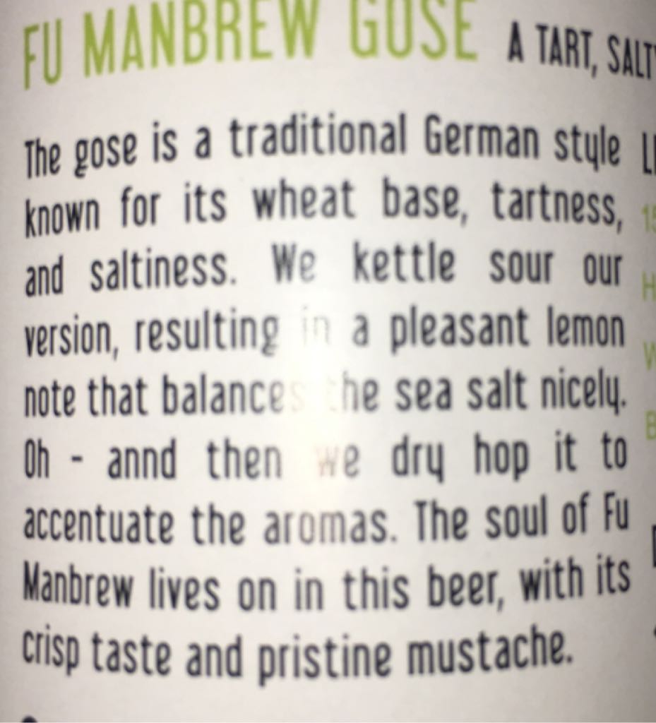 Fu Manbrew Gose - Monday Night Brewing (12 fl. oz.) alcohol collectible [Barcode 855721004222] - Main Image 2