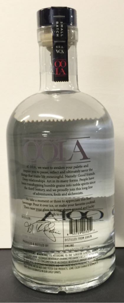 /Vodka/ - Oola Distillery (750mL) alcohol collectible [Barcode 855729003012] - Main Image 2