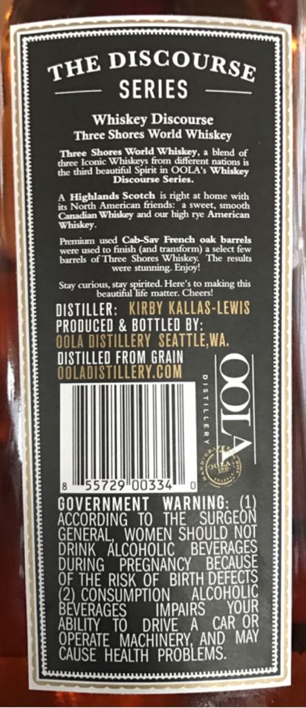Three Shores Whiskey - Oola Distillery (750 mL) alcohol collectible [Barcode 855729003340] - Main Image 2