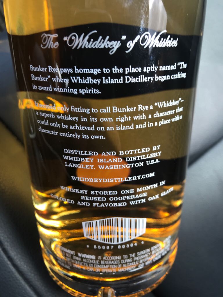 Bunker Rye - Whidbey Distillery (750 mL) alcohol collectible [Barcode 855887003046] - Main Image 2