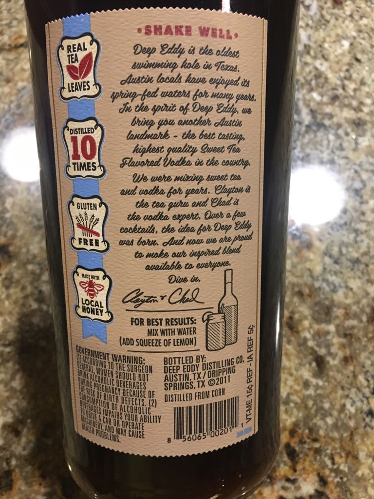 Deep Eddy Tea - Deep Eddy Distilling Company (1000 mL) alcohol collectible [Barcode 856065002011] - Main Image 2