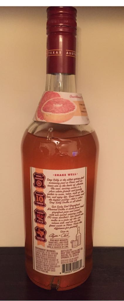 Deep Eddy Ruby Red Grapefruit Flavored Vodka - Deep Eddy Distilling Co. (750mL) alcohol collectible [Barcode 856065002080] - Main Image 2