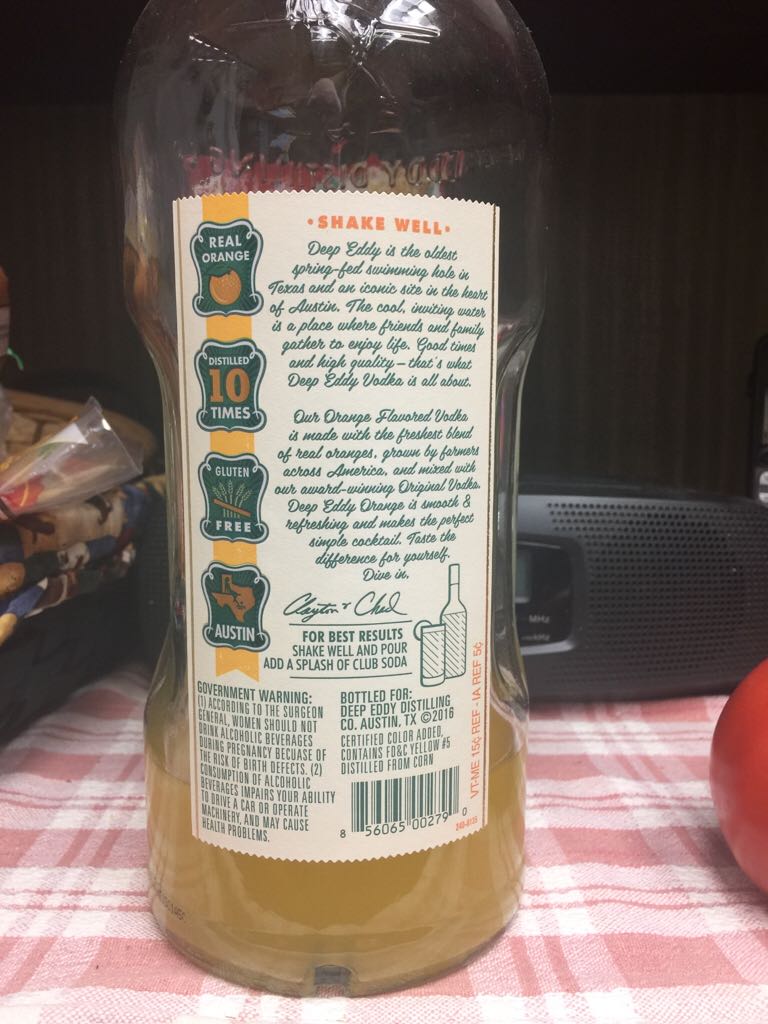 Deep Eddy Orange - Deep Eddy Distilling Co. (175L) alcohol collectible [Barcode 856065002790] - Main Image 2