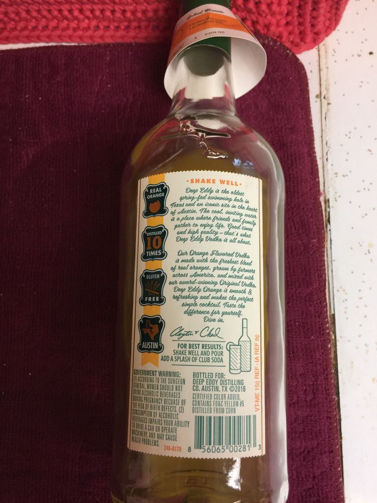 Deep Eddy Orange - Deep Eddy Distilling Co. (750 mL) alcohol collectible [Barcode 856065002813] - Main Image 2