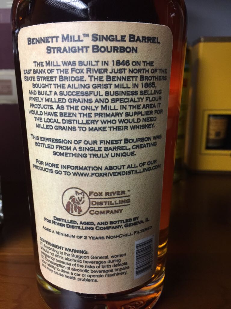 Bennett Mill  - Fox River Distilling Co., Geneva, IL (750 mL) alcohol collectible [Barcode 856101005174] - Main Image 2