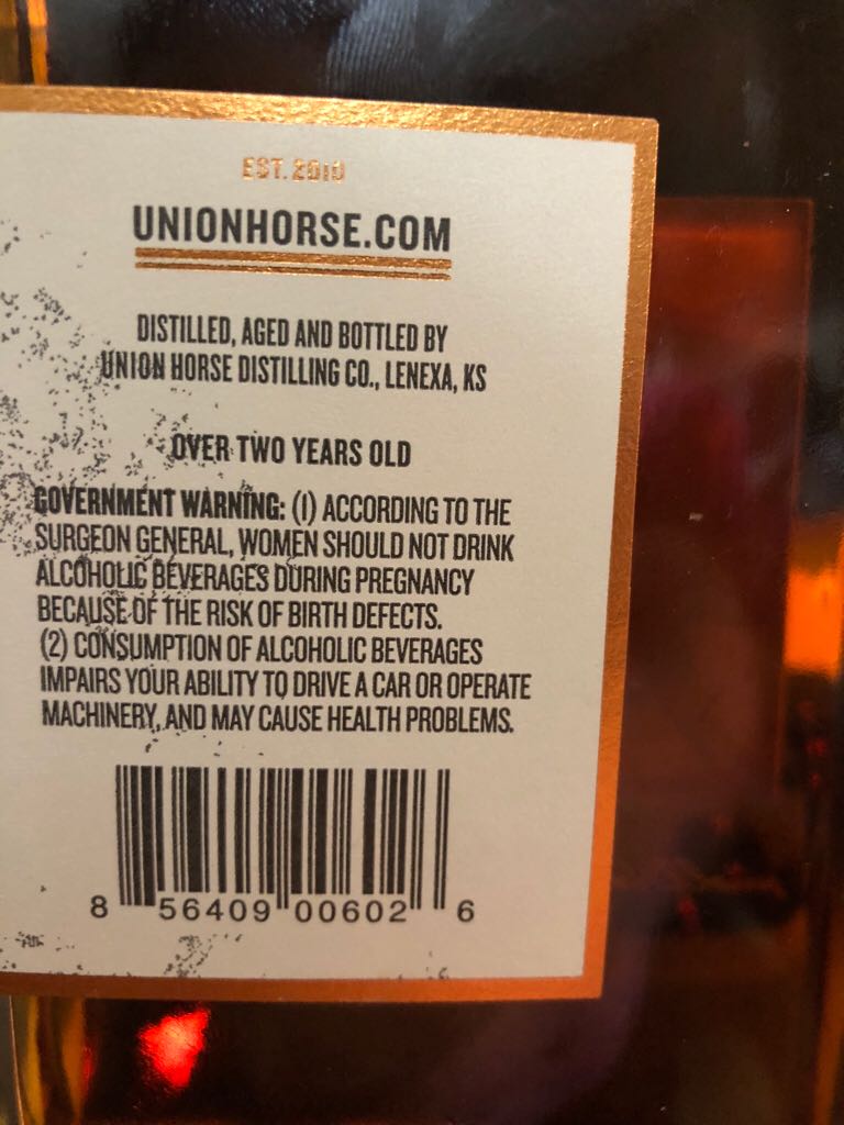 Union Horse Distilling Co Reserve - Union Horse (750 mL) alcohol collectible [Barcode 856409006026] - Main Image 2