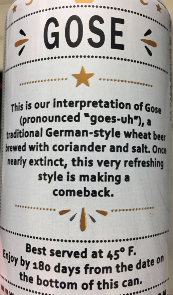 Gose - Westbrook Brewing Co. (12 fl. oz.) alcohol collectible [Barcode 856467003449] - Main Image 2