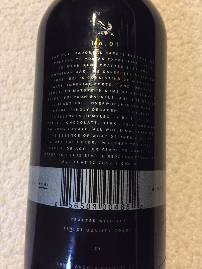 Tusk And Grain Barrel Aged Been No.01 - Saint Archer Brewing Co (16.9 fl. oz.) alcohol collectible [Barcode 856503004652] - Main Image 2