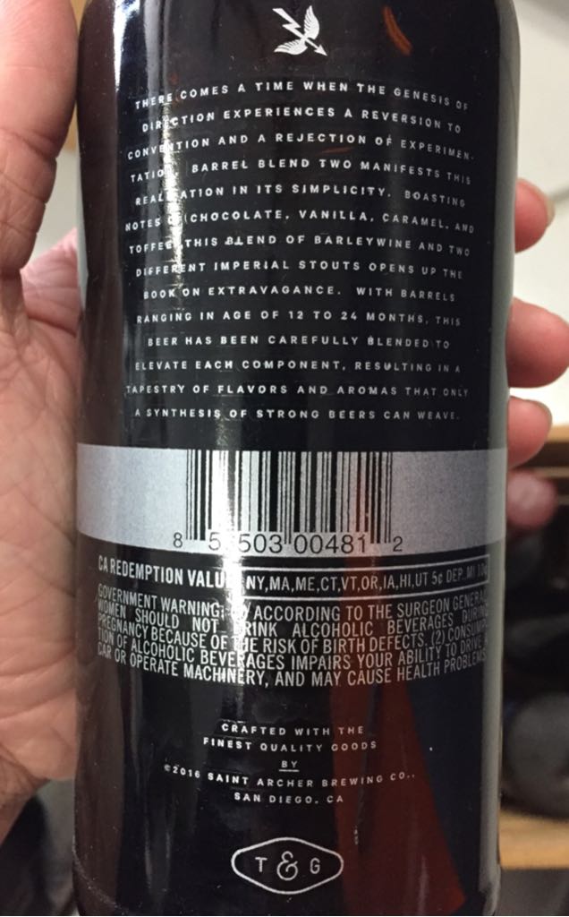 Tusk & Grain Barrel Aged Blend No.02 - Saint Archer Brewing Co (22.9 fl. oz.) alcohol collectible [Barcode 856503004812] - Main Image 2