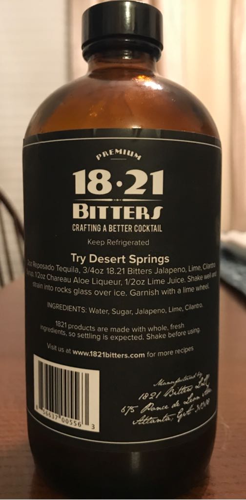 Jalapeño, Lime & Cilantro - 1821 Bitters (16 fl. oz.) alcohol collectible [Barcode 856637005563] - Main Image 2