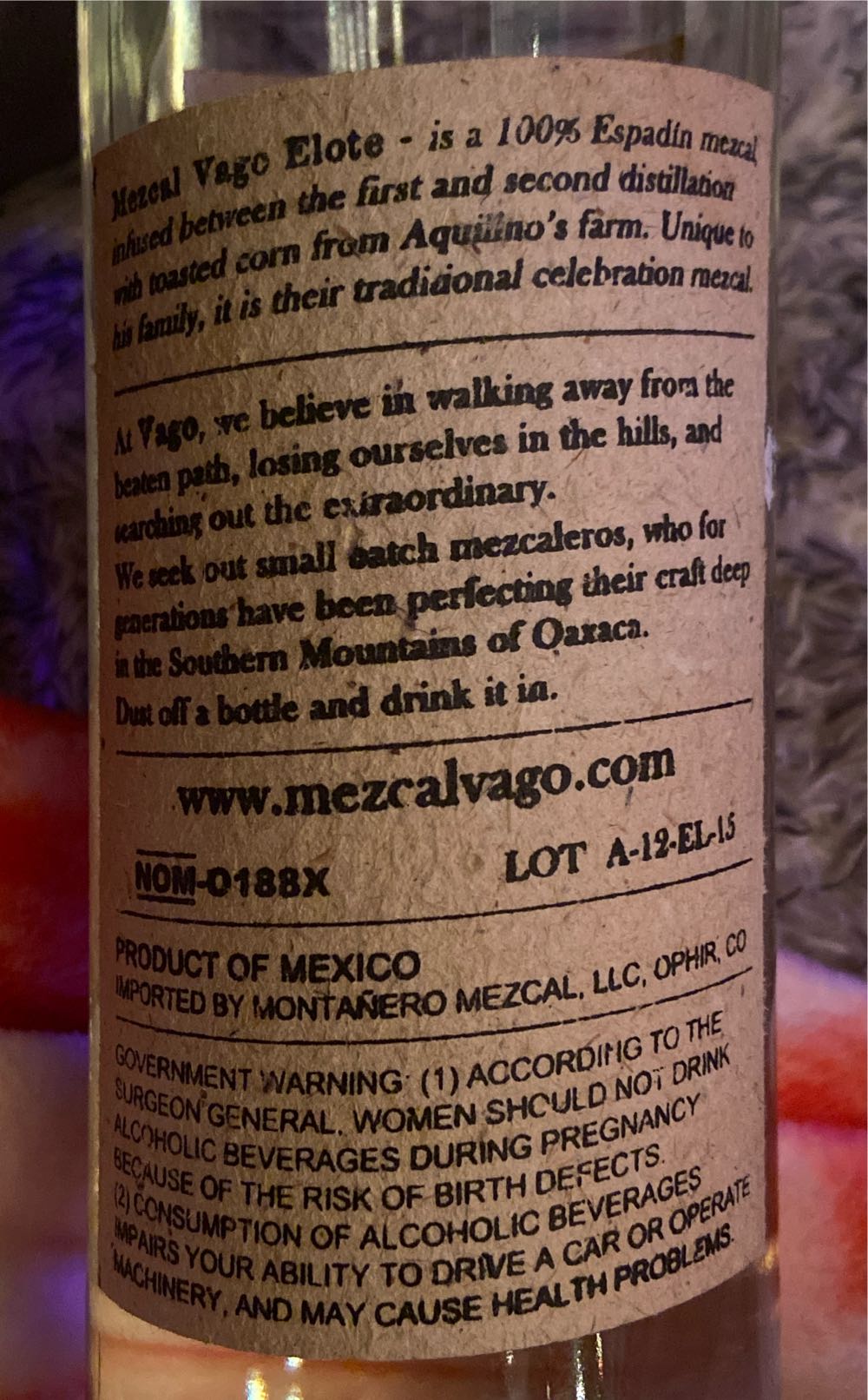 Vago Elote By Hijos de Aquilino Garcia Mezcal - Vago (750 mL) alcohol collectible [Barcode 856847004011] - Main Image 2