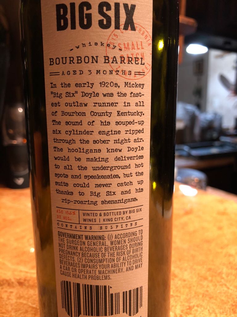 Big Six Whiskey Bourbon Barrel Zinfandel  - Big Six Wines (750 mL) alcohol collectible [Barcode 856986006204] - Main Image 2