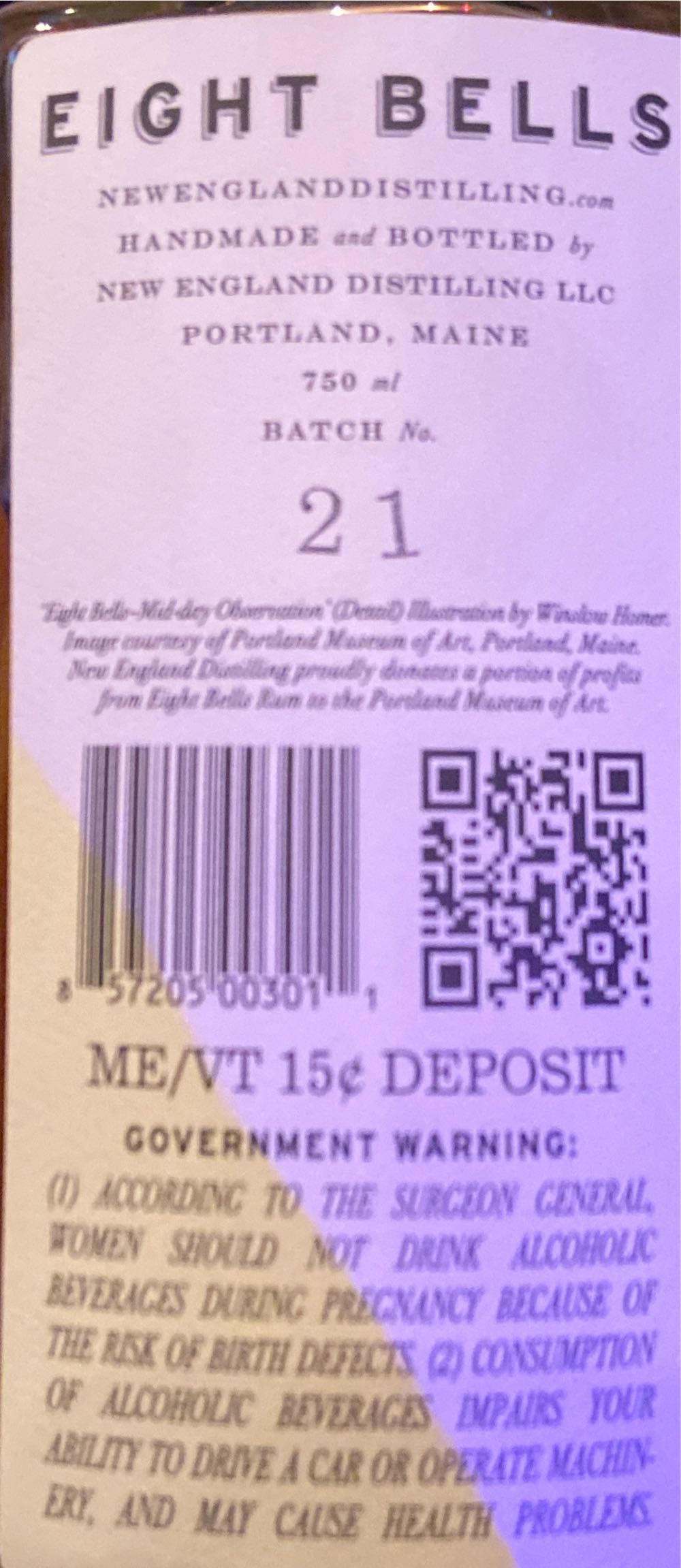 Eight Bells - New England Distilling (750 mL) alcohol collectible [Barcode 857205003011] - Main Image 2