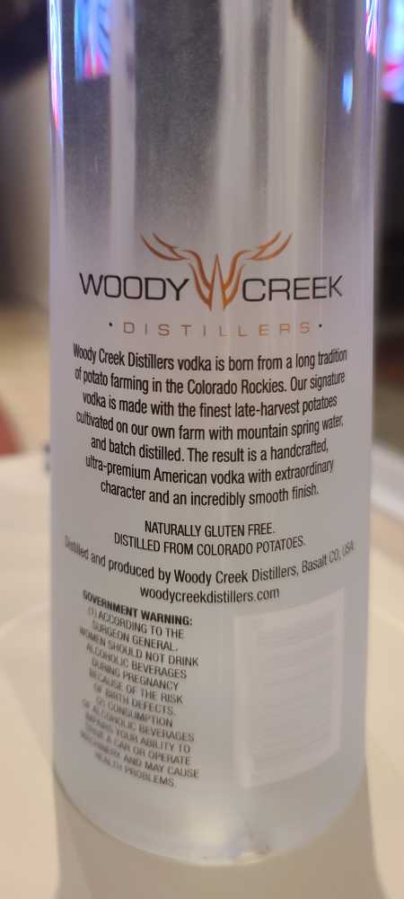 Woody Creek Potato Vodka - Woody Creek Distillers (750 mL) alcohol collectible [Barcode 857561004004] - Main Image 2