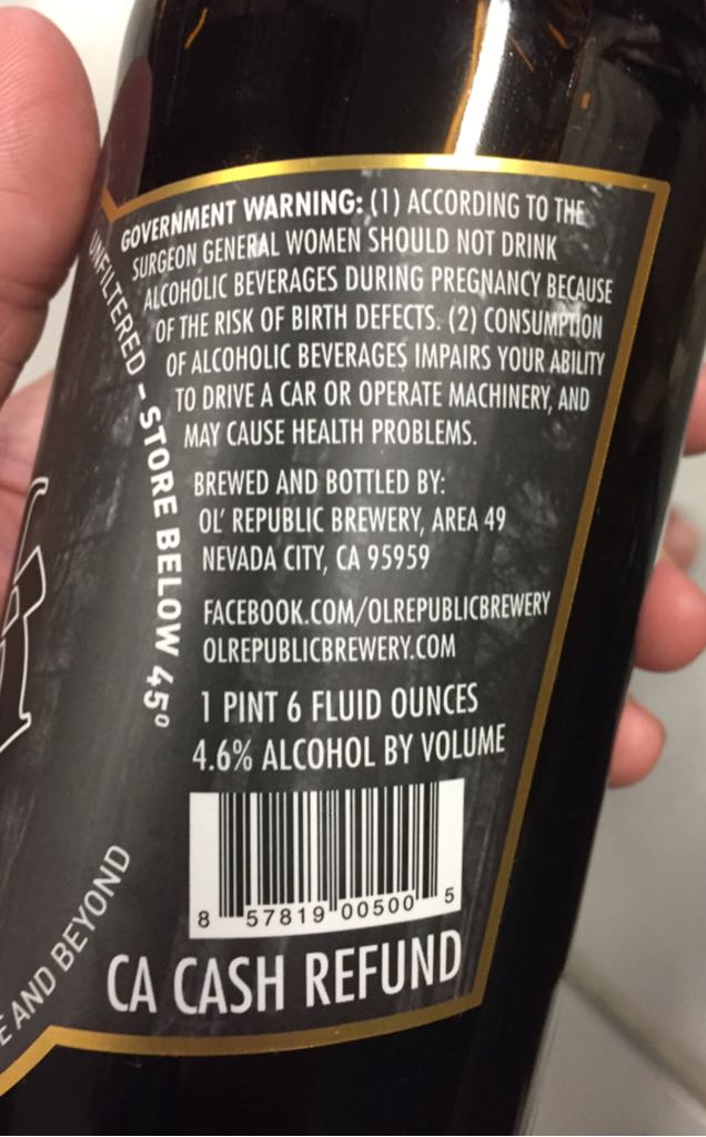 Bläk - Ol’ Republic Brewery (28 fl. oz.) alcohol collectible [Barcode 857819005005] - Main Image 2