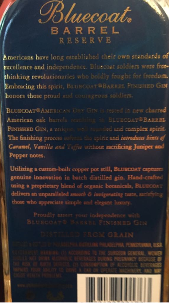 Bluecoat Barrel Reserve Gin - Bluecoat (750 mL) alcohol collectible [Barcode 858198001763] - Main Image 2