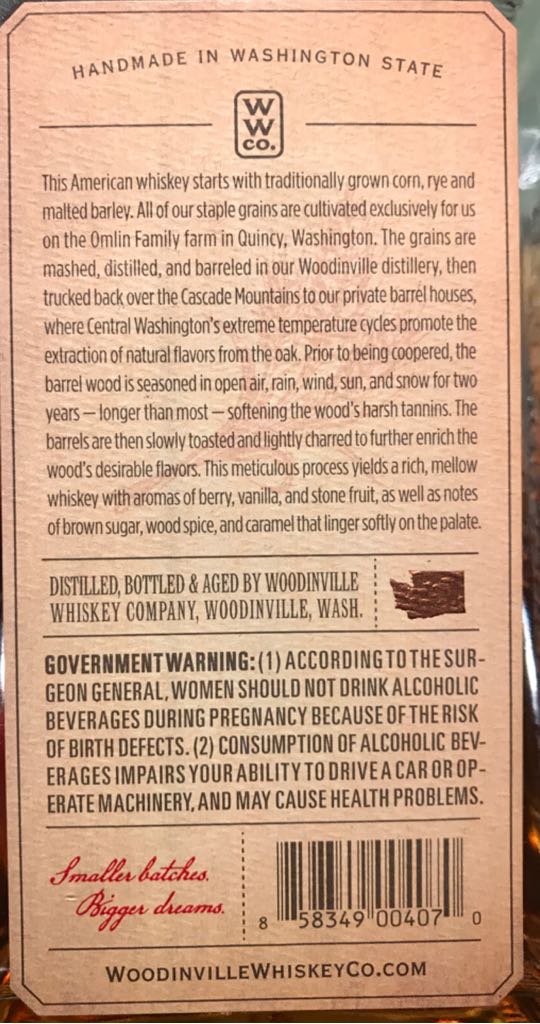 Woodinville American Whiskey - Woodinville Whiskey Co (750 mL) alcohol collectible [Barcode 858349004070] - Main Image 2