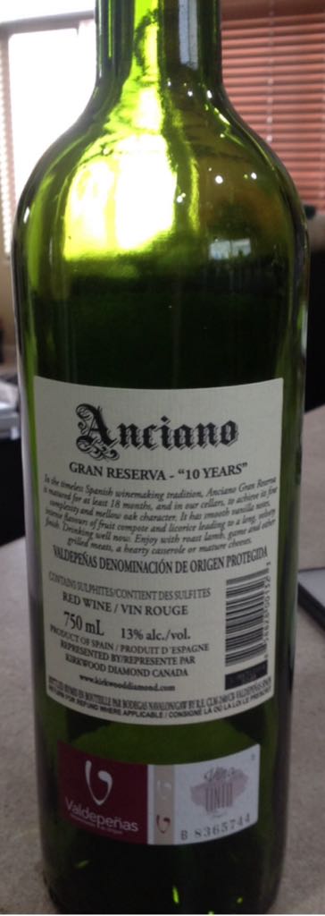 Anciano Tempranillo - Spain (750 mL) alcohol collectible [Barcode 858828001323] - Main Image 2