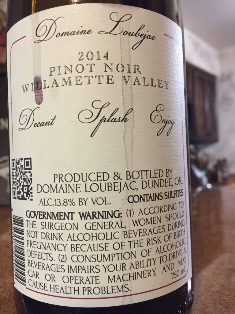 Willamette Pinot Noir  - Domaine Loubejac (750 mL) alcohol collectible [Barcode 858902004004] - Main Image 2